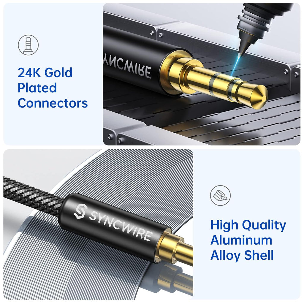 3.5Mm Aux Cable (10Ft/3M) Hi-Fi Sound Nylon Braided Auxiliary Audio Cable Adapter Male to Male AUX Cord for Headphones, Car, Home Stereos, Speaker, Iphone, Ipad, Ipod, Echo & More Black