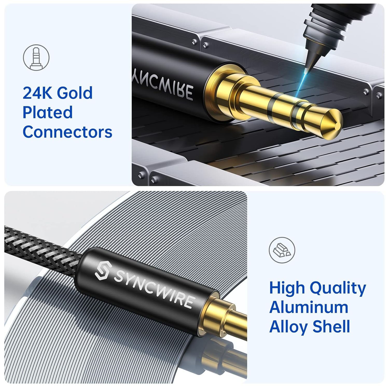 3.5Mm Aux Cable (10Ft/3M) Hi-Fi Sound Nylon Braided Auxiliary Audio Cable Adapter Male to Male AUX Cord for Headphones, Car, Home Stereos, Speaker, Iphone, Ipad, Ipod, Echo & More Black