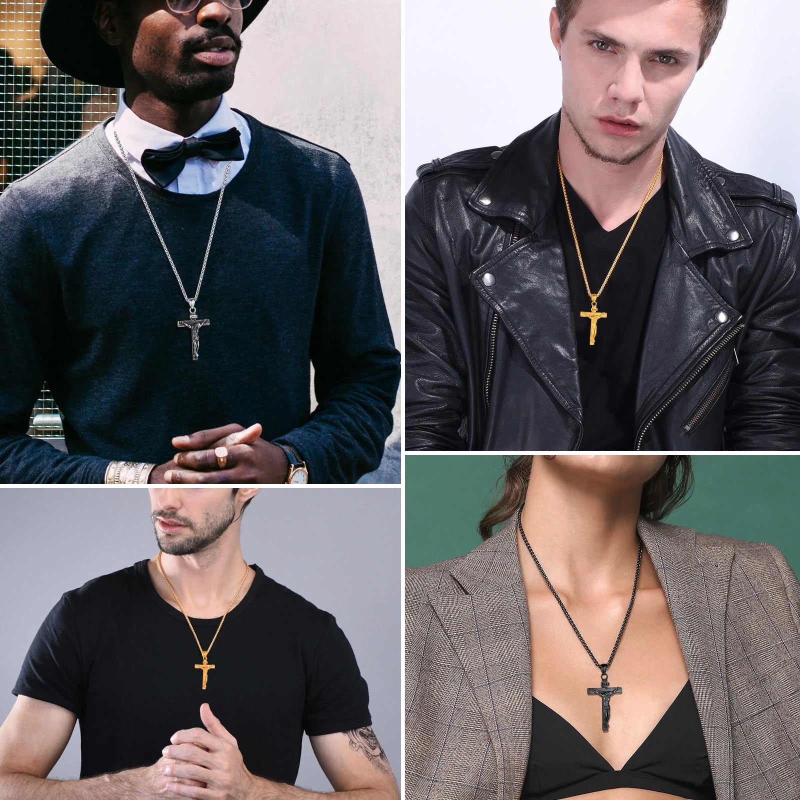 Men Cross Necklace Stainless Steel INRI Crucifix Pendant Necklace Jesus Piece Religious Praying Jewelry for Christian Dad Father'S Day Gift