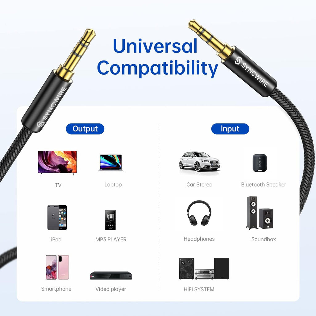 3.5Mm Aux Cable (10Ft/3M) Hi-Fi Sound Nylon Braided Auxiliary Audio Cable Adapter Male to Male AUX Cord for Headphones, Car, Home Stereos, Speaker, Iphone, Ipad, Ipod, Echo & More Black