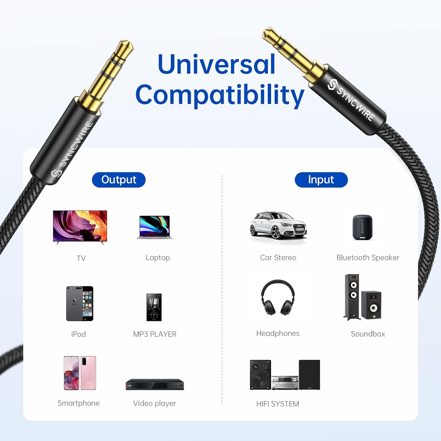 3.5Mm Aux Cable (10Ft/3M) Hi-Fi Sound Nylon Braided Auxiliary Audio Cable Adapter Male to Male AUX Cord for Headphones, Car, Home Stereos, Speaker, Iphone, Ipad, Ipod, Echo & More Black